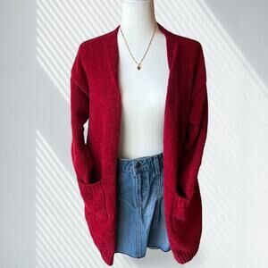 90s style red open cardigan